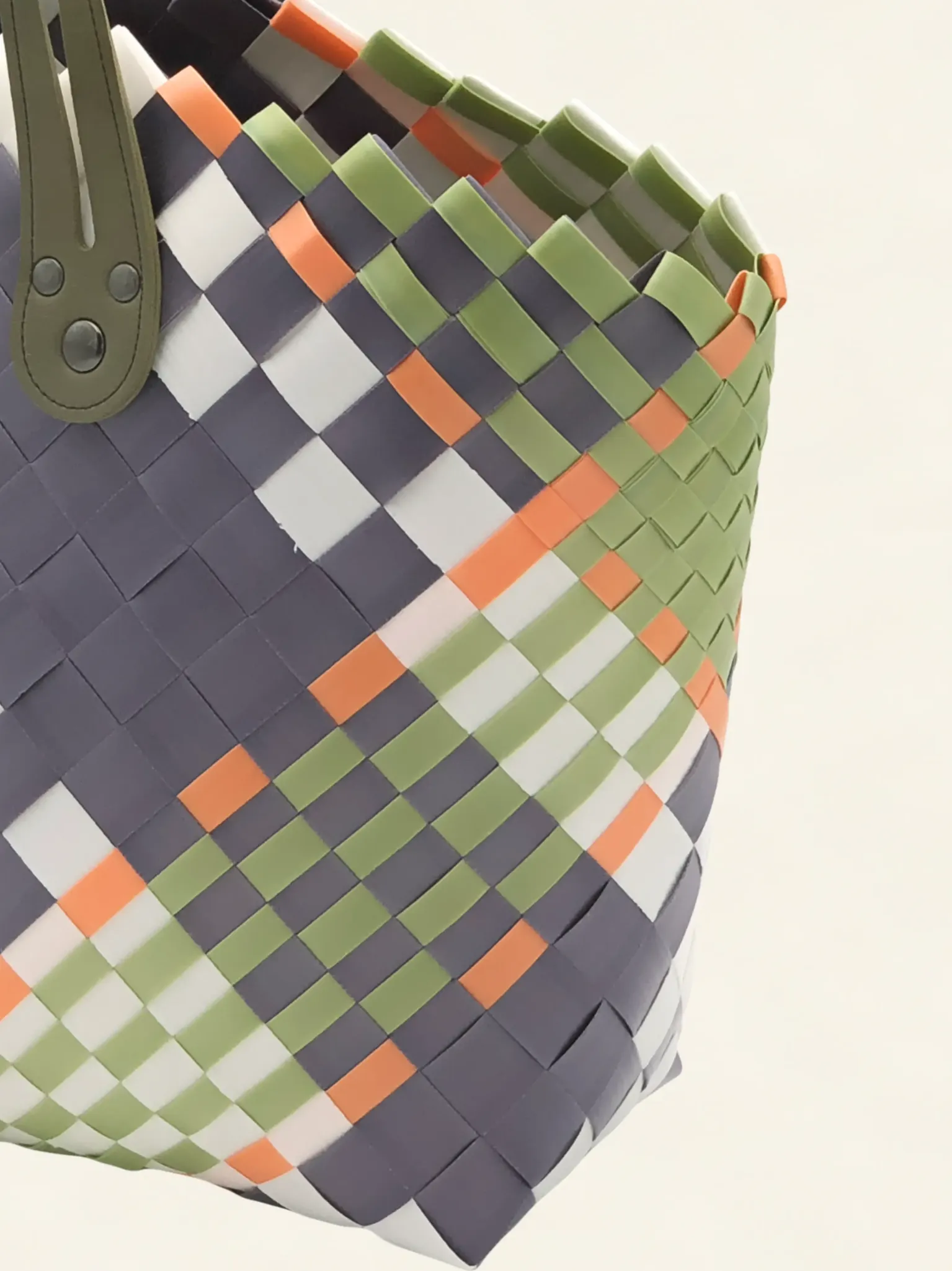 Prototype I | Indigo Grey × Pure White × Persimmon Orange × Pale Sage | Wide Mix | Angle-003 | PP Band Craft | Alaudae Japan