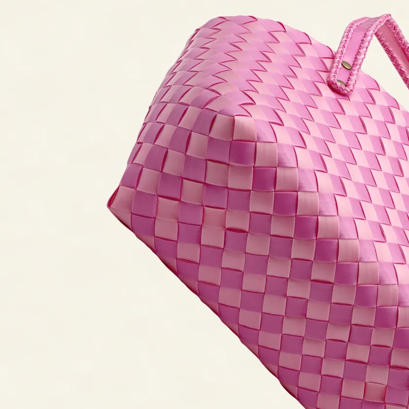 Prototype VIII | Light Coral Pink × Peach Blossom | Diamond Lattice 9-Cell | Stitched Handle | Side-Lay-033 | PP Band Craft | Alaudae Japan