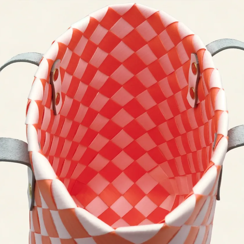 Prototype I | Deep Orange × Pure White | Checkered Lattice | Genuine Leather Handle | Center-009 | PP Band Craft | Alaudae Japan