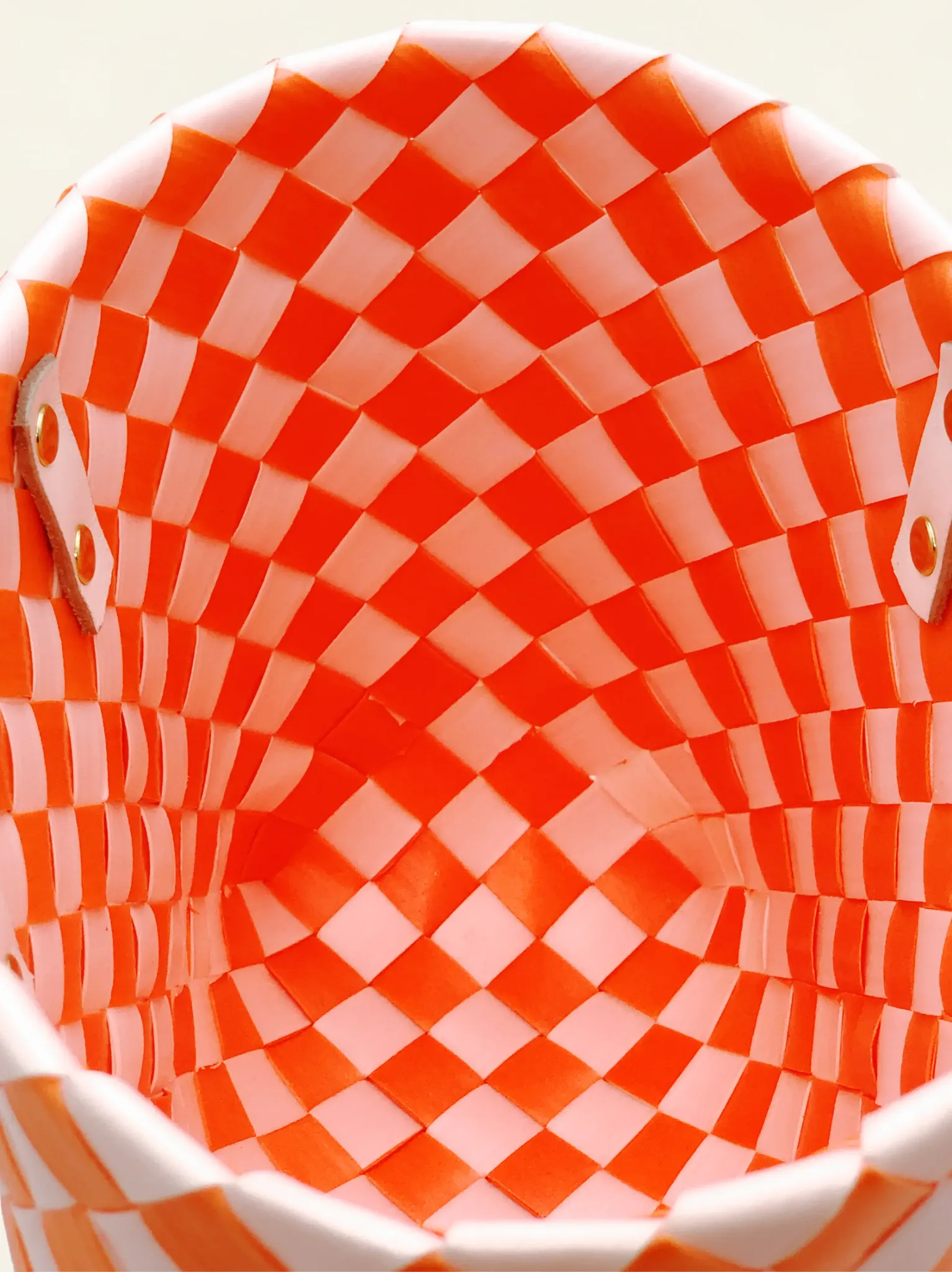 Prototype II | Deep Orange × Pure White | Checkered Lattice | Genuine Leather Handle | Inside Close-up-010 | PP Band Craft | Alaudae Japan
