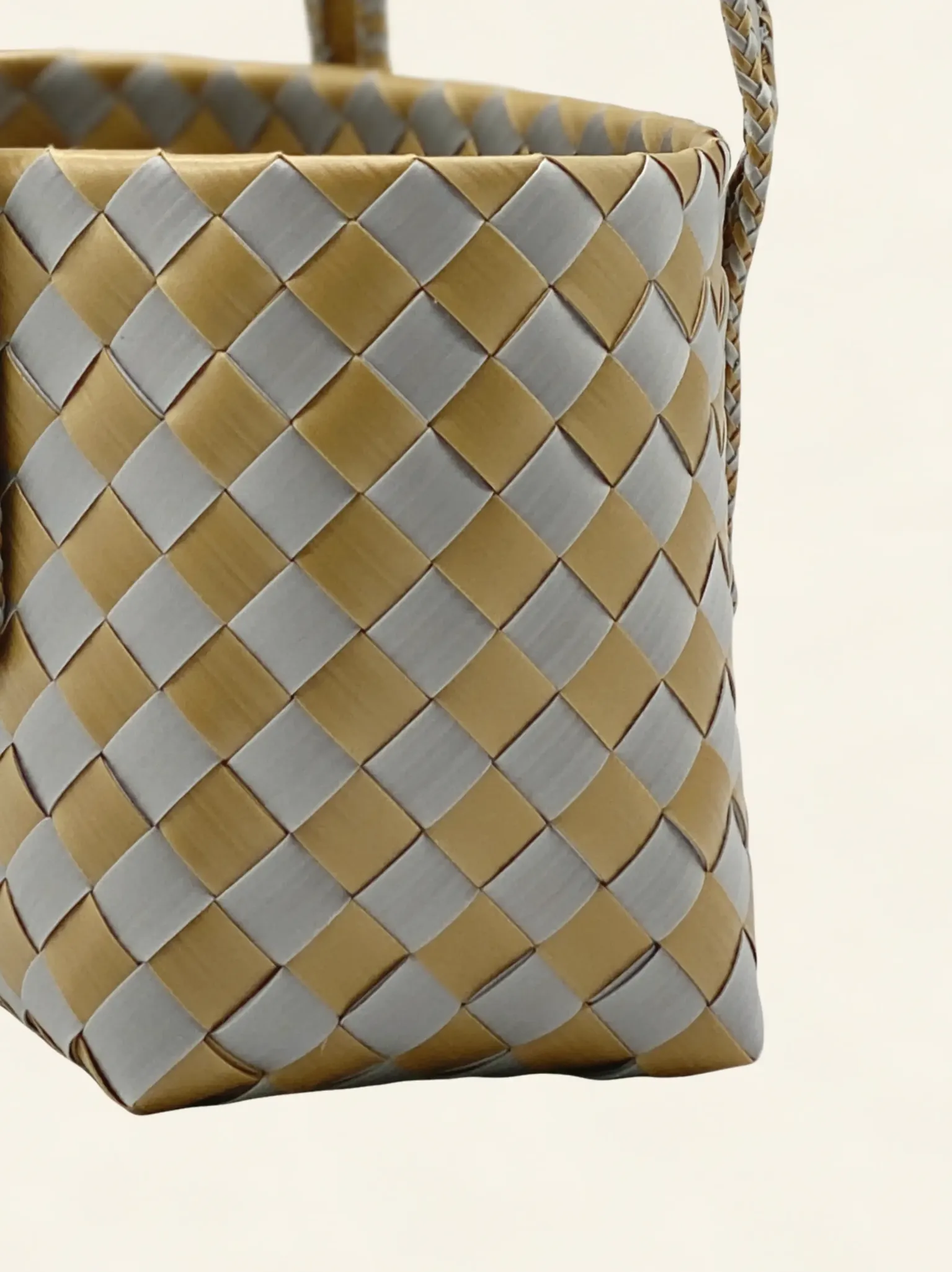 Forutuna Weave | 15mm | Golden Yellow × Silver Grey | Diamond Lattice 7-Cell | Side-006 | PP Band Craft | Alaudae Japan