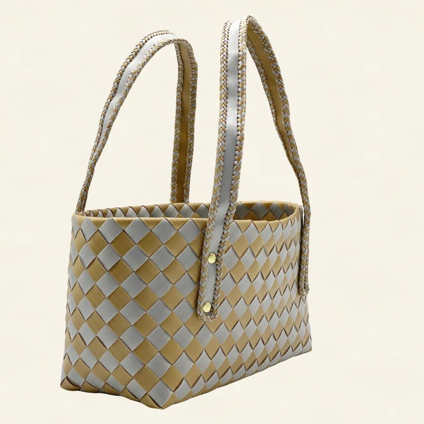 Forutuna Weave | 15mm | Golden Yellow × Silver Grey | Diamond Lattice 7-Cell | Angle-012 | PP Band Craft | Alaudae Japan