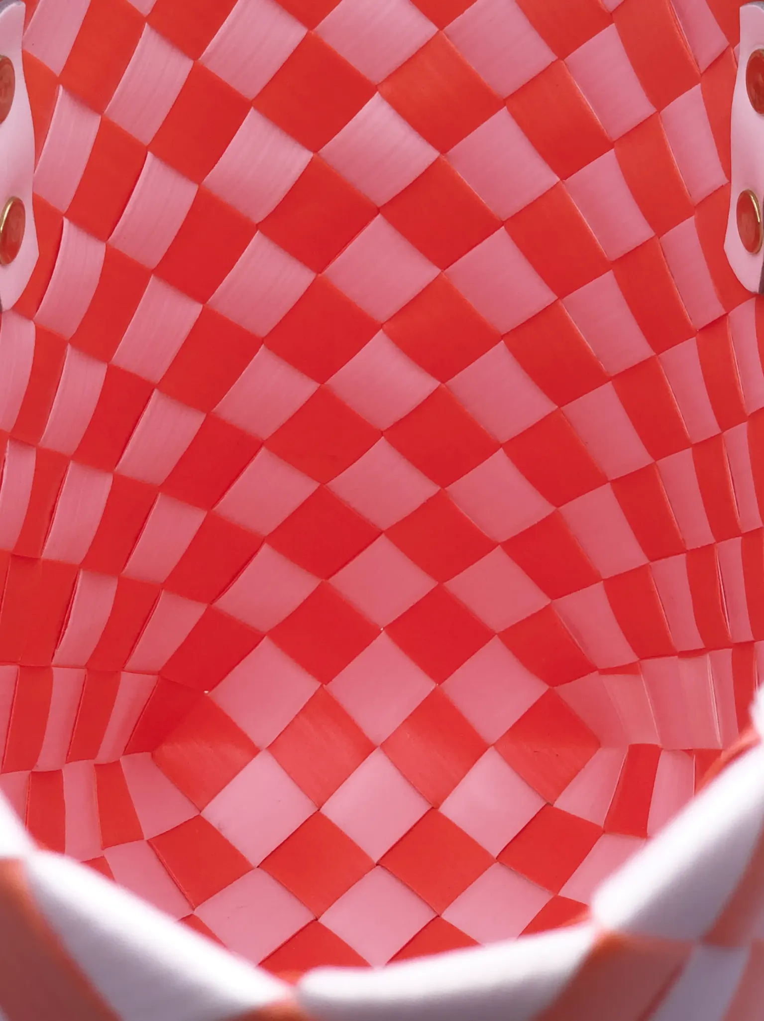 Prototype I | Deep Orange × Pure White | Checkered Lattice | Genuine Leather Handle | Inside Close-up-010 | PP Band Craft | Alaudae Japan