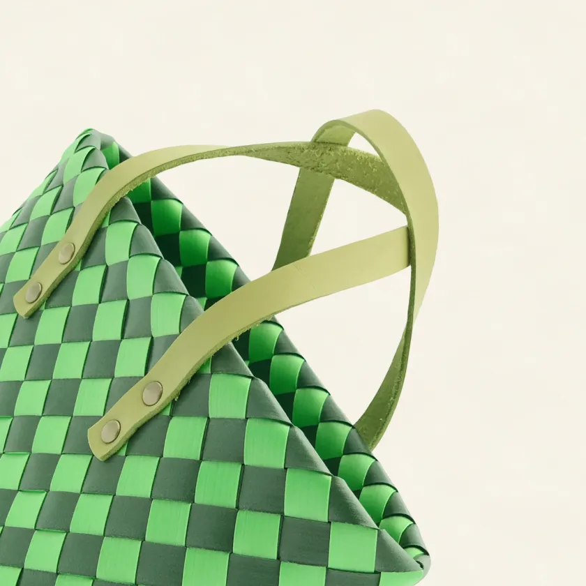 Prototype III | Mint Green × Dark Pine Green | Checkered Lattice | Genuine Leather Handle | Angle-005 | PP Band Craft | Alaudae Japan