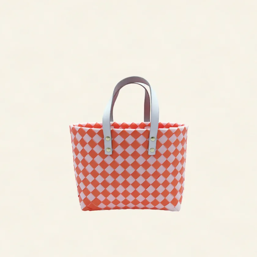 Prototype II | Deep Orange × Pure White | Checkered Lattice | Genuine Leather Handle | Front-001 | PP Band Craft | Alaudae Japan