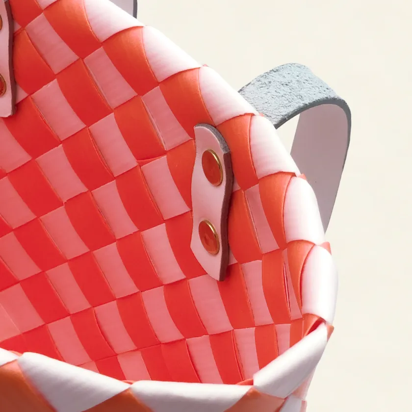 Prototype I | Deep Orange × Pure White | Checkered Lattice | Genuine Leather Handle | Center-008 | PP Band Craft | Alaudae Japan