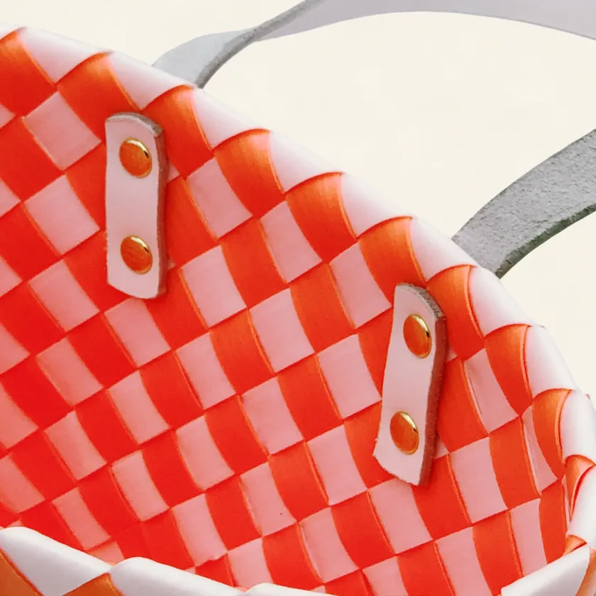 Prototype II | Deep Orange × Pure White | Checkered Lattice | Genuine Leather Handle | Center-009 | PP Band Craft | Alaudae Japan
