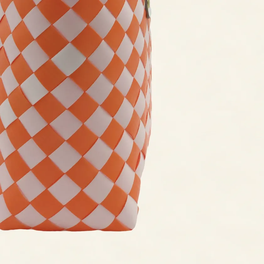Prototype I | Deep Orange × Pure White | Checkered Lattice | Genuine Leather Handle | Side-002 | PP Band Craft | Alaudae Japan