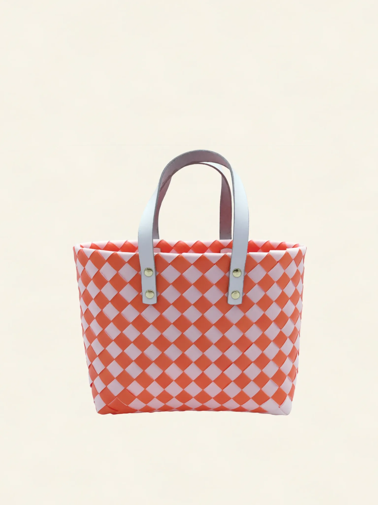 Prototype II | Deep Orange × Pure White | Checkered Lattice | Genuine Leather Handle | Front-001 | PP Band Craft | Alaudae Japan
