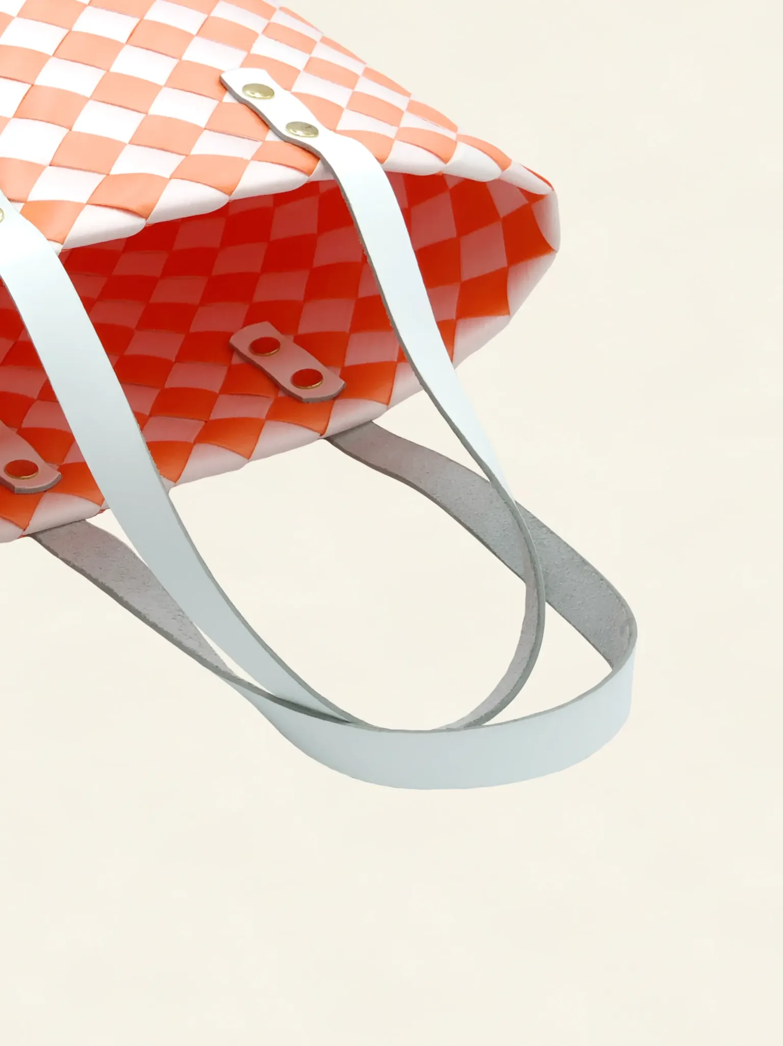 Prototype I | Deep Orange × Pure White | Checkered Lattice | Genuine Leather Handle | Bottom-005 | PP Band Craft | Alaudae Japan