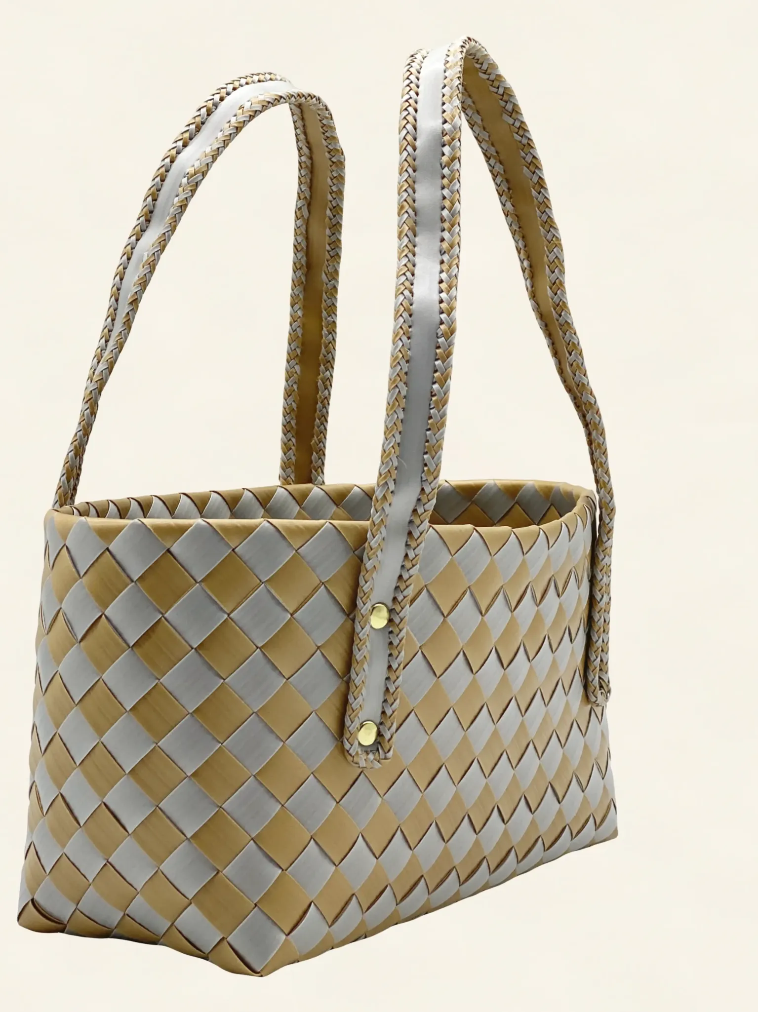 Forutuna Weave | 15mm | Golden Yellow × Silver Grey | Diamond Lattice 7-Cell | Angle-012 | PP Band Craft | Alaudae Japan