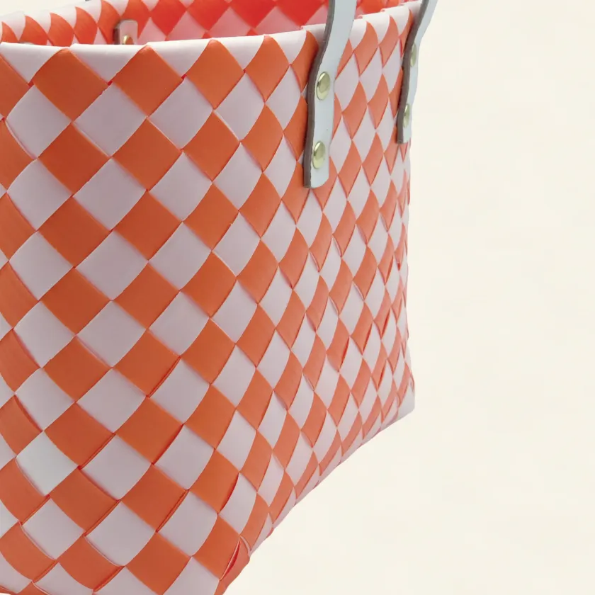 Prototype II | Deep Orange × Pure White | Checkered Lattice | Genuine Leather Handle | Angle-003 | PP Band Craft | Alaudae Japan