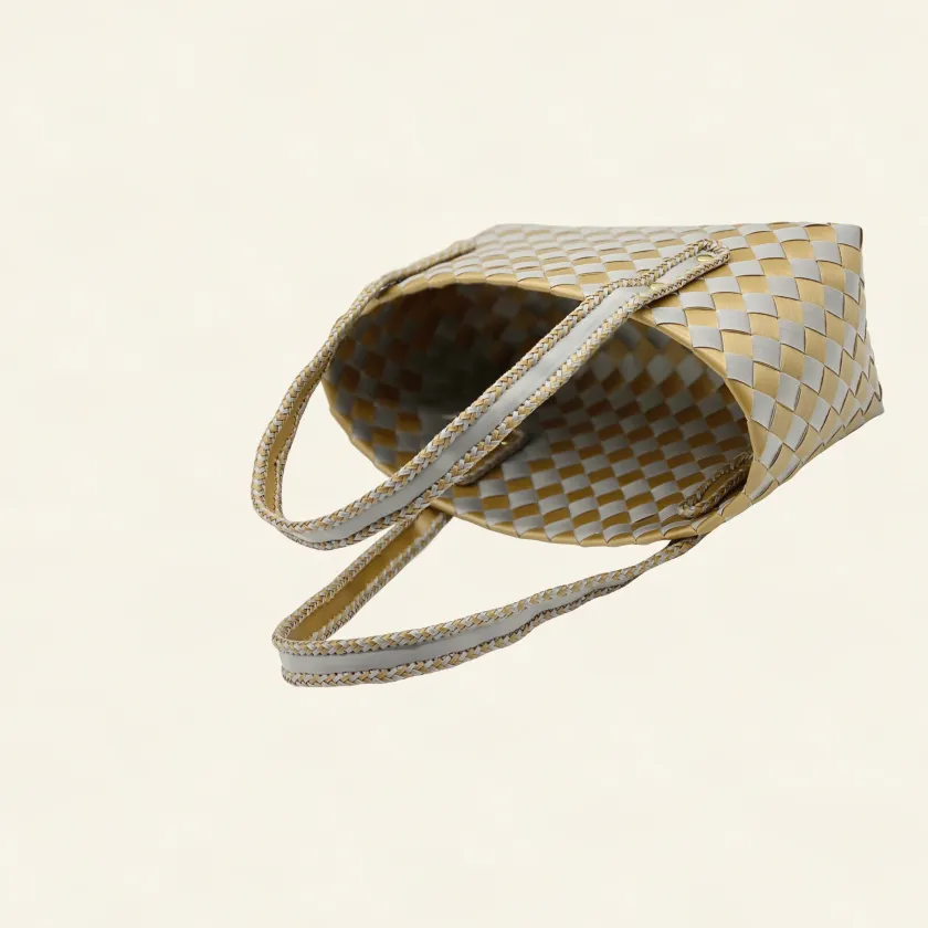 Forutuna Weave | 15mm | Golden Yellow × Silver Grey | Diamond Lattice 7-Cell | Side-Lay-019 | PP Band Craft | Alaudae Japan