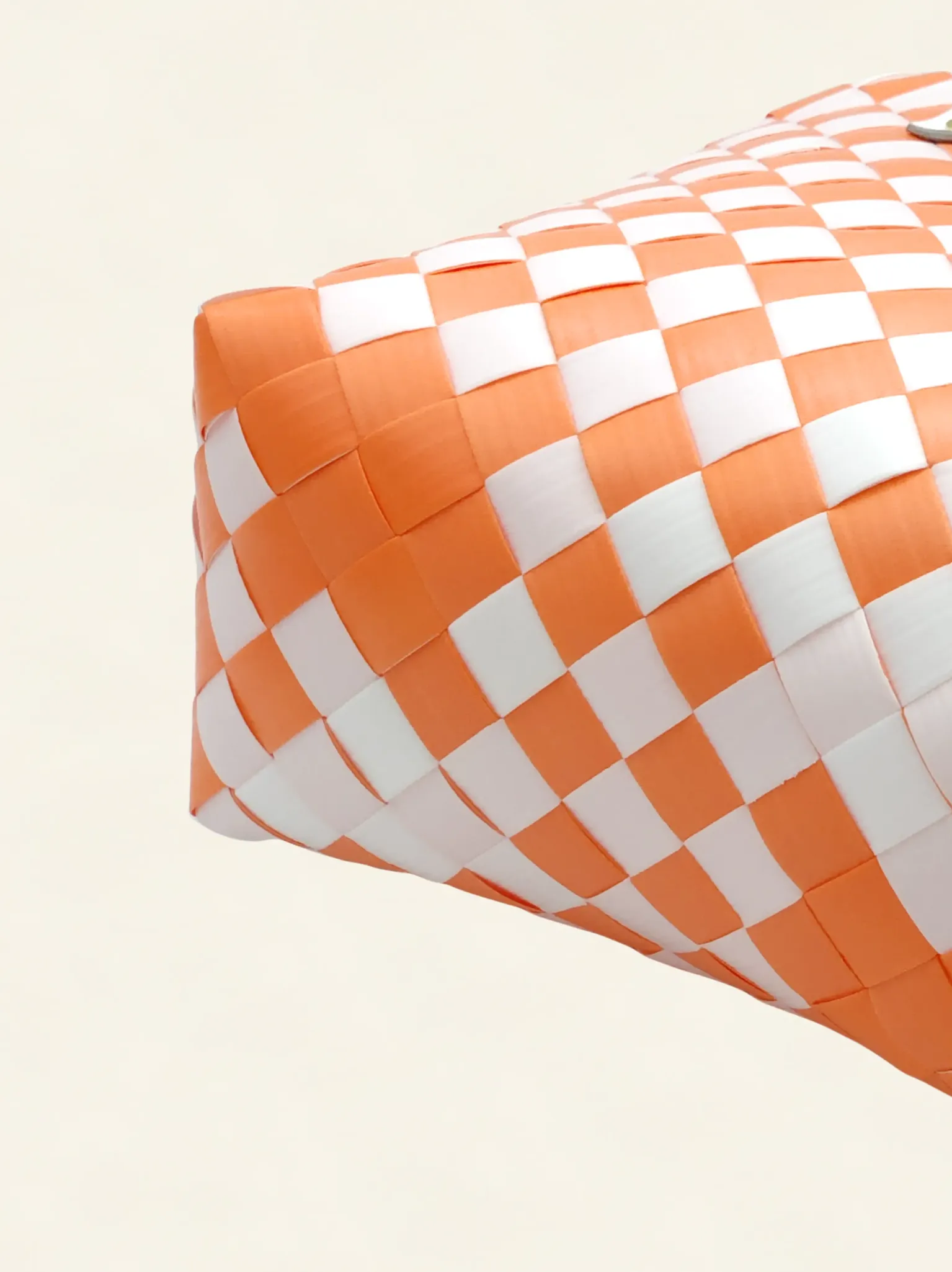 Prototype I | Deep Orange × Pure White | Checkered Lattice | Genuine Leather Handle | Side-Lay-006 | PP Band Craft | Alaudae Japan