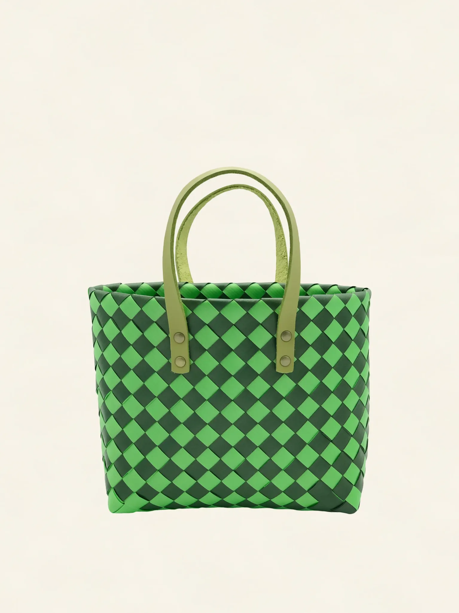 Prototype III | Mint Green × Dark Pine Green | Checkered Lattice | Genuine Leather Handle | Front-001 | PP Band Craft | Alaudae Japan