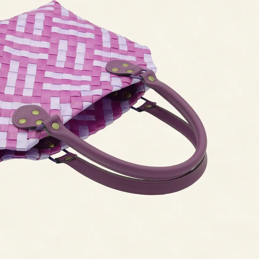 Prototype II | Wisteria Lavender × Peony Pink | Striped Square Lattice | Purple Handle | Side-Lay-007 | PP Band Craft | Alaudae Japan