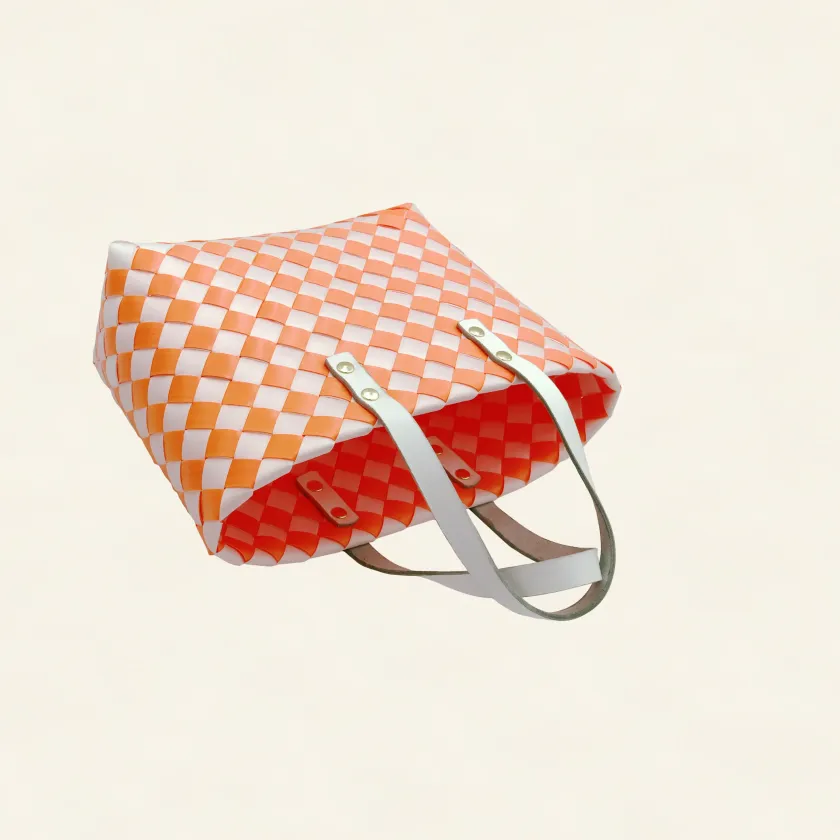 Prototype II | Deep Orange × Pure White | Checkered Lattice | Genuine Leather Handle | Center-008 | PP Band Craft | Alaudae Japan