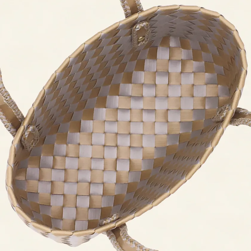 Forutuna Weave | 15mm | Golden Yellow × Silver Grey | Diamond Lattice 7-Cell | Center Close-up-040 | PP Band Craft | Alaudae Japan