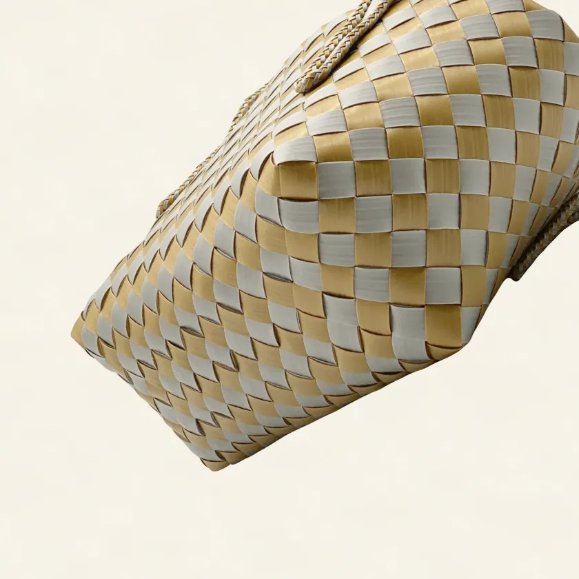 Forutuna Weave | 15mm | Golden Yellow × Silver Grey | Diamond Lattice 7-Cell | Side-Lay-026 | PP Band Craft | Alaudae Japan