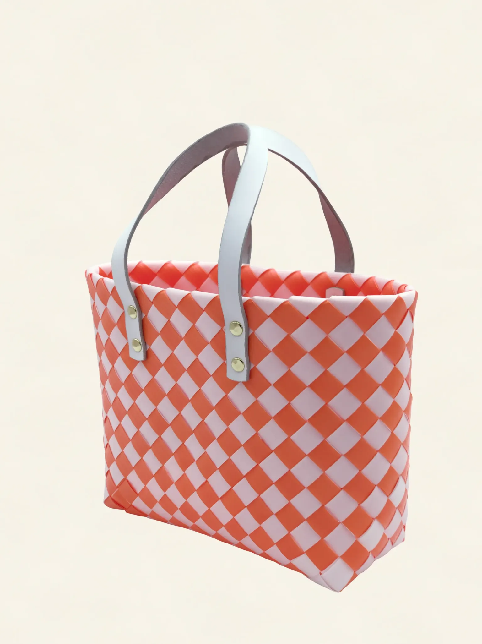 Prototype II | Deep Orange × Pure White | Checkered Lattice | Genuine Leather Handle | Angle-004 | PP Band Craft | Alaudae Japan