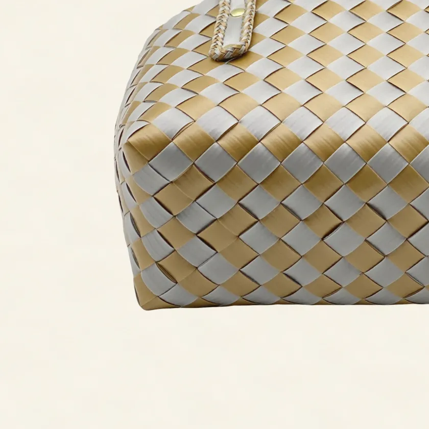Forutuna Weave | 15mm | Golden Yellow × Silver Grey | Diamond Lattice 7-Cell | Bottom-014 | PP Band Craft | Alaudae Japan