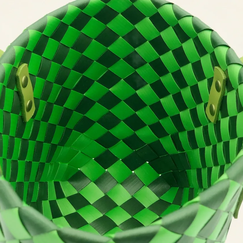 Prototype III | Mint Green × Dark Pine Green | Checkered Lattice | Genuine Leather Handle | Inside Close-up-010 | PP Band Craft | Alaudae Japan