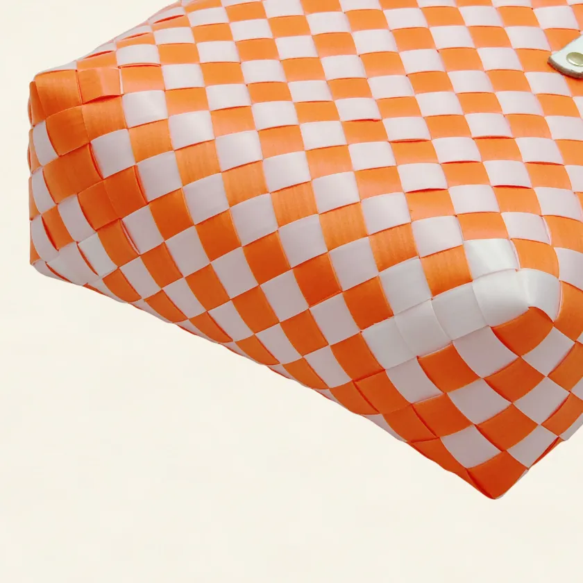 Prototype II | Deep Orange × Pure White | Checkered Lattice | Genuine Leather Handle | Side-Lay-007 | PP Band Craft | Alaudae Japan