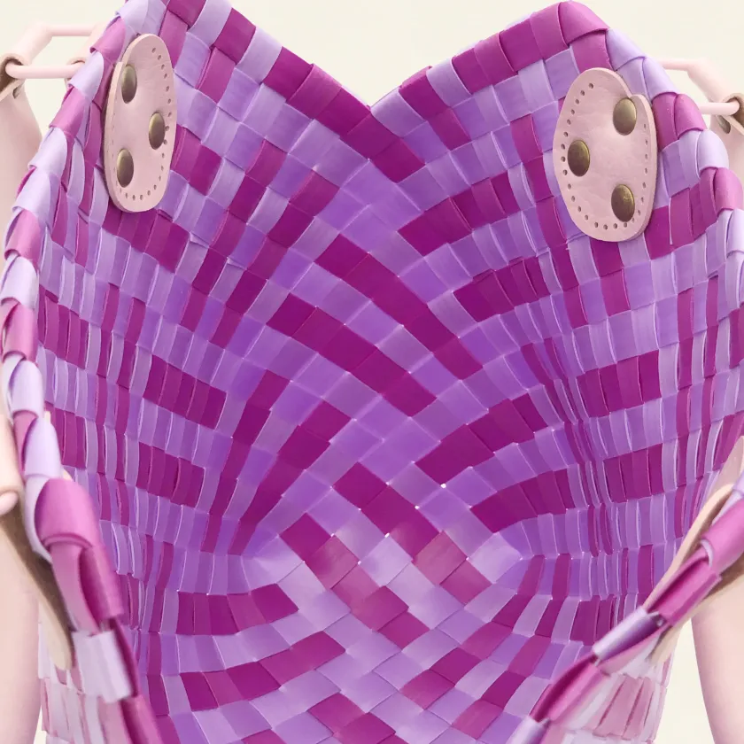 Prototype I | Wisteria Lavender × Peony Pink | Striped Square Lattice | Inside Close-up-008 | PP Band Craft | Alaudae Japan