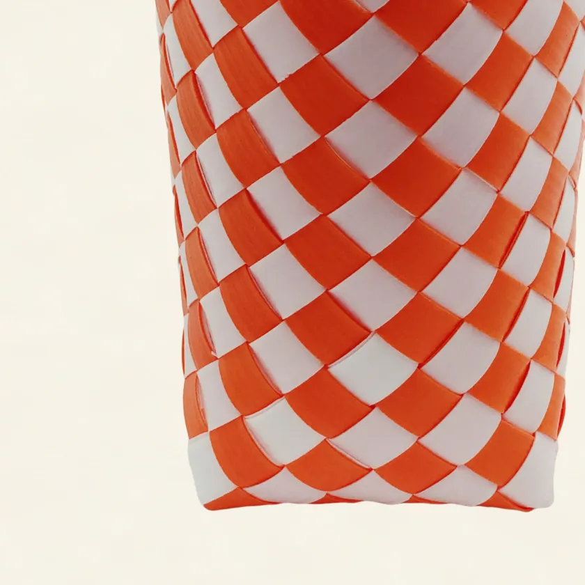 Prototype II | Deep Orange × Pure White | Checkered Lattice | Genuine Leather Handle | Side-002 | PP Band Craft | Alaudae Japan