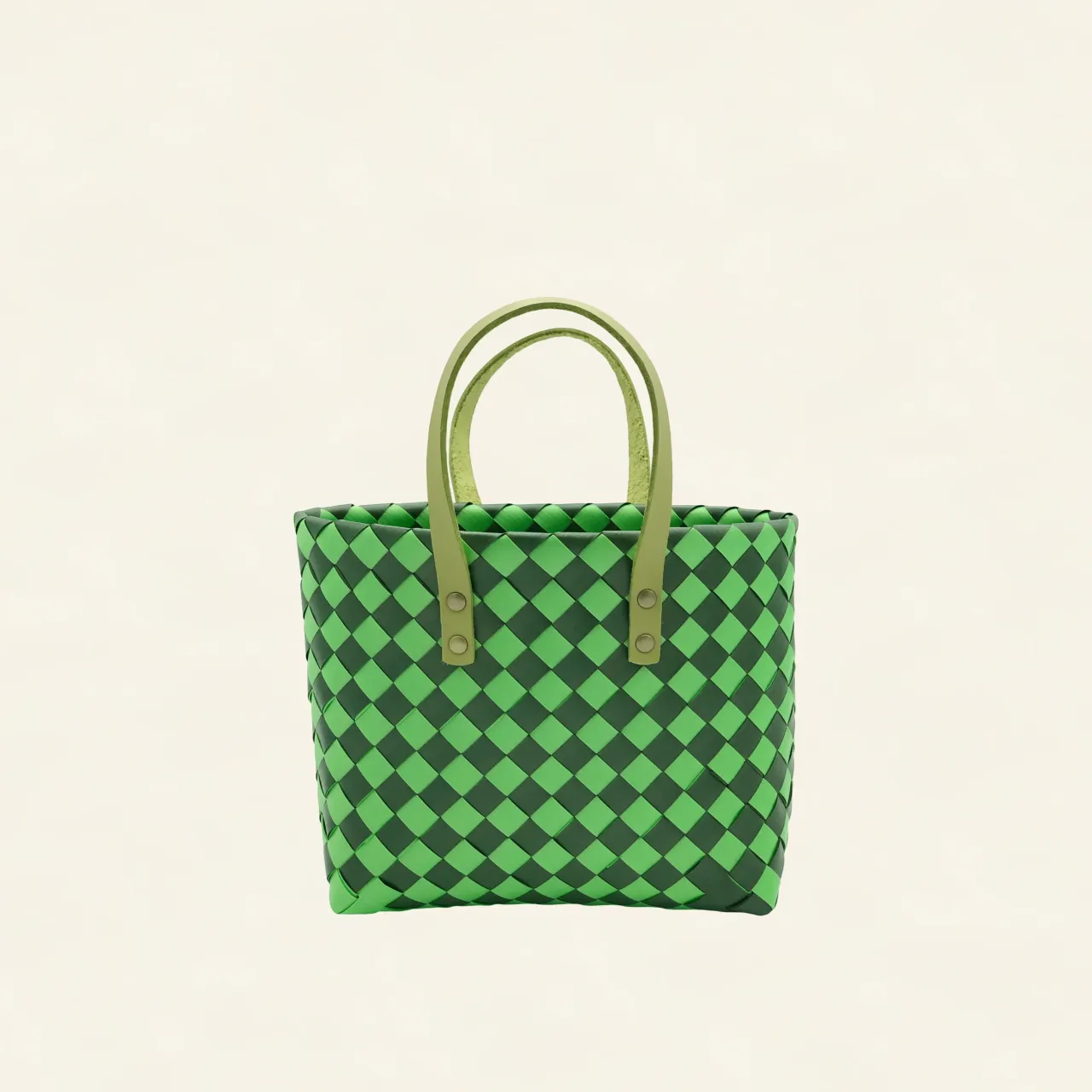 Prototype III | Mint Green × Dark Pine Green | Checkered Lattice | Genuine Leather Handle | Front-001 | PP Band Craft | Alaudae Japan