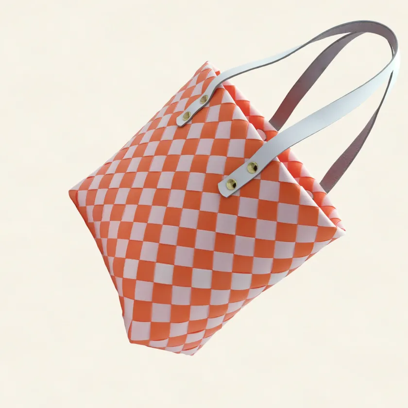 Prototype I | Deep Orange × Pure White | Checkered Lattice | Genuine Leather Handle | Angle-004 | PP Band Craft | Alaudae Japan