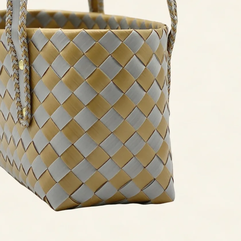 Forutuna Weave | 15mm | Golden Yellow × Silver Grey | Diamond Lattice 7-Cell | Side-006 | PP Band Craft | Alaudae Japan