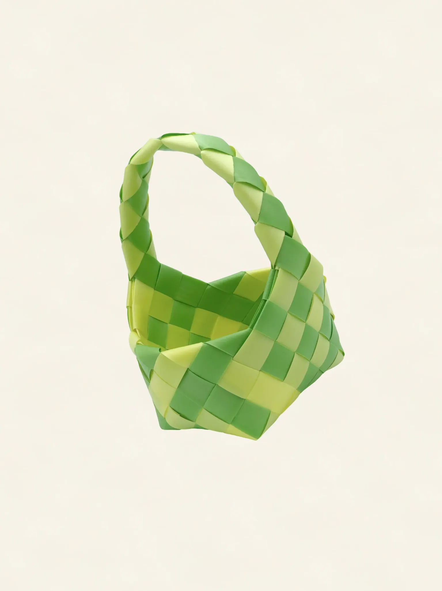 Prototype 2 | Pale Yellow × Lime Green | Desk Organizer | with Handle | Front-002 | PP Band Craft | Alaudae Japan
