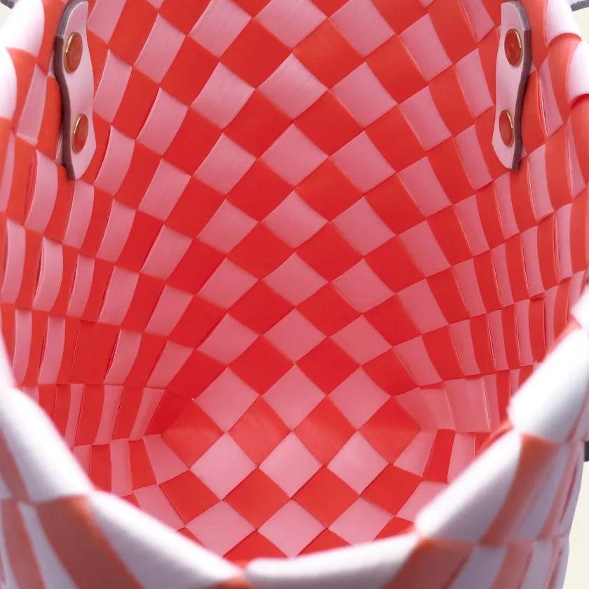 Prototype I | Deep Orange × Pure White | Checkered Lattice | Genuine Leather Handle | Inside Close-up-010 | PP Band Craft | Alaudae Japan