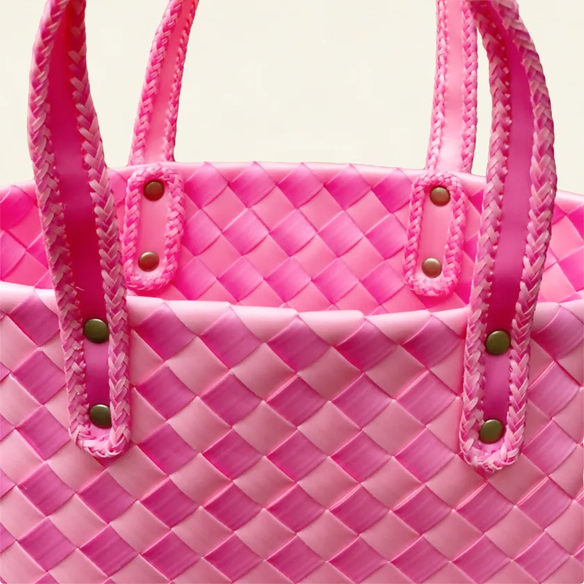 Prototype VIII | Light Coral Pink × Peach Blossom | Diamond Lattice 9-Cell | Stitched Handle | Center Close-up-049 | PP Band Craft | Alaudae Japan