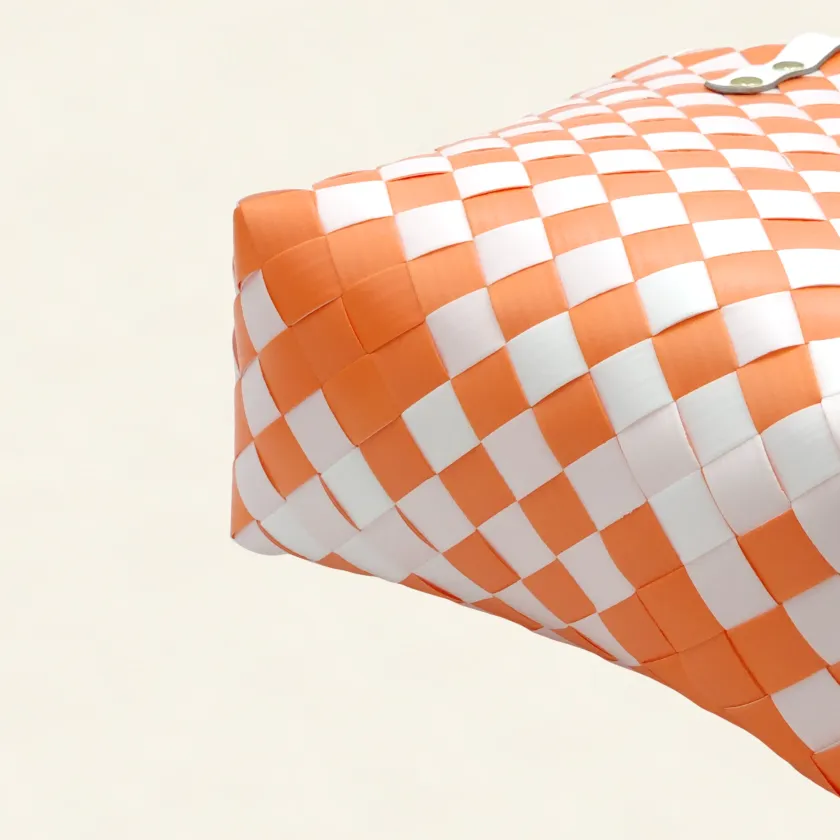 Prototype I | Deep Orange × Pure White | Checkered Lattice | Genuine Leather Handle | Side-Lay-006 | PP Band Craft | Alaudae Japan