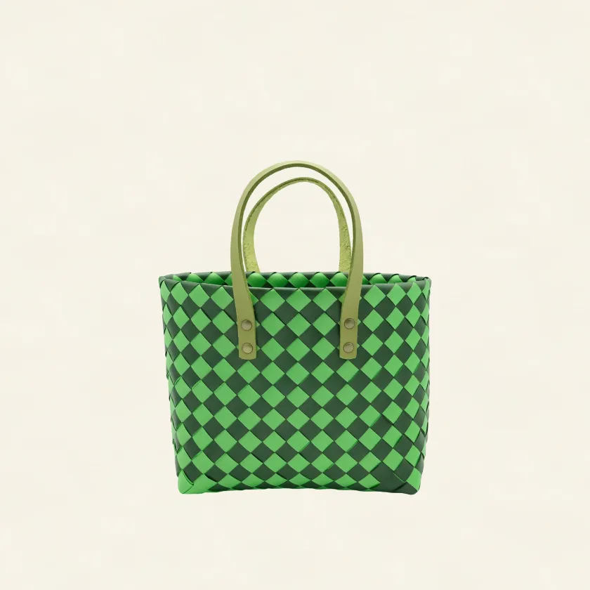 Prototype III | Mint Green × Dark Pine Green | Checkered Lattice | Genuine Leather Handle | Front-001 | PP Band Craft | Alaudae Japan