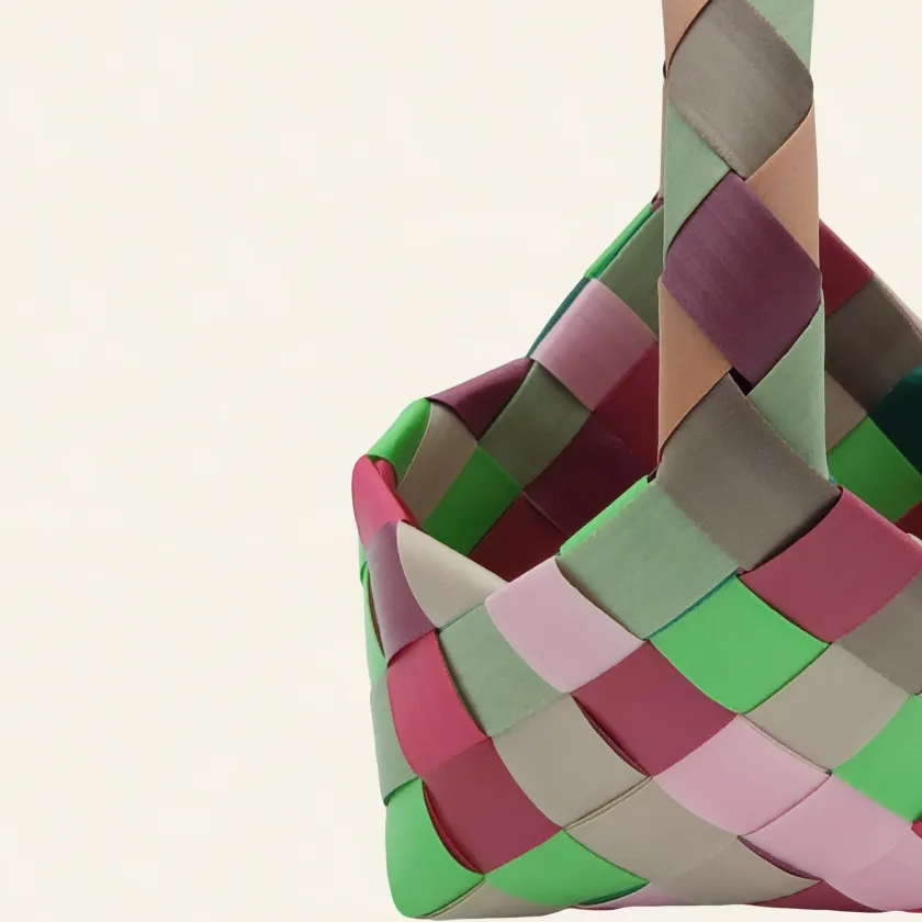 Prototype 1 | 11-Color Mix | Desk Organizer | with Handle | Side-003 | PP Band Craft | Alaudae Japan