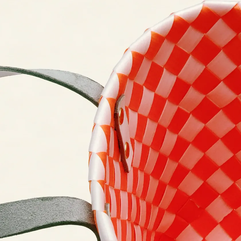 Prototype II | Deep Orange × Pure White | Checkered Lattice | Genuine Leather Handle | Center-009 | PP Band Craft | Alaudae Japan