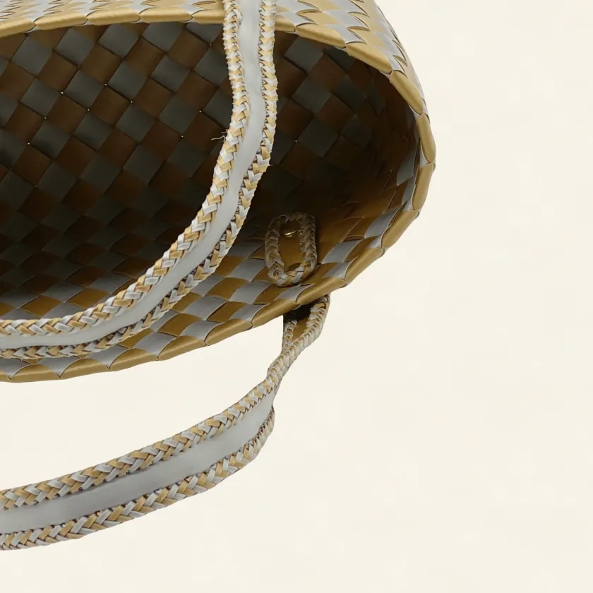 Forutuna Weave | 15mm | Golden Yellow × Silver Grey | Diamond Lattice 7-Cell | Side-Lay-021 | PP Band Craft | Alaudae Japan