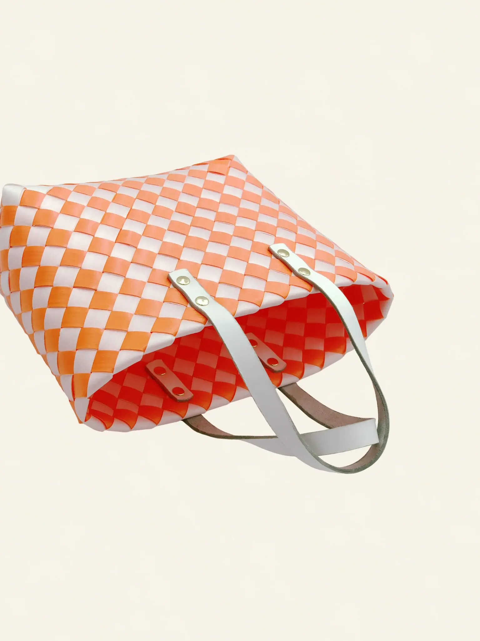 Prototype II | Deep Orange × Pure White | Checkered Lattice | Genuine Leather Handle | Center-008 | PP Band Craft | Alaudae Japan