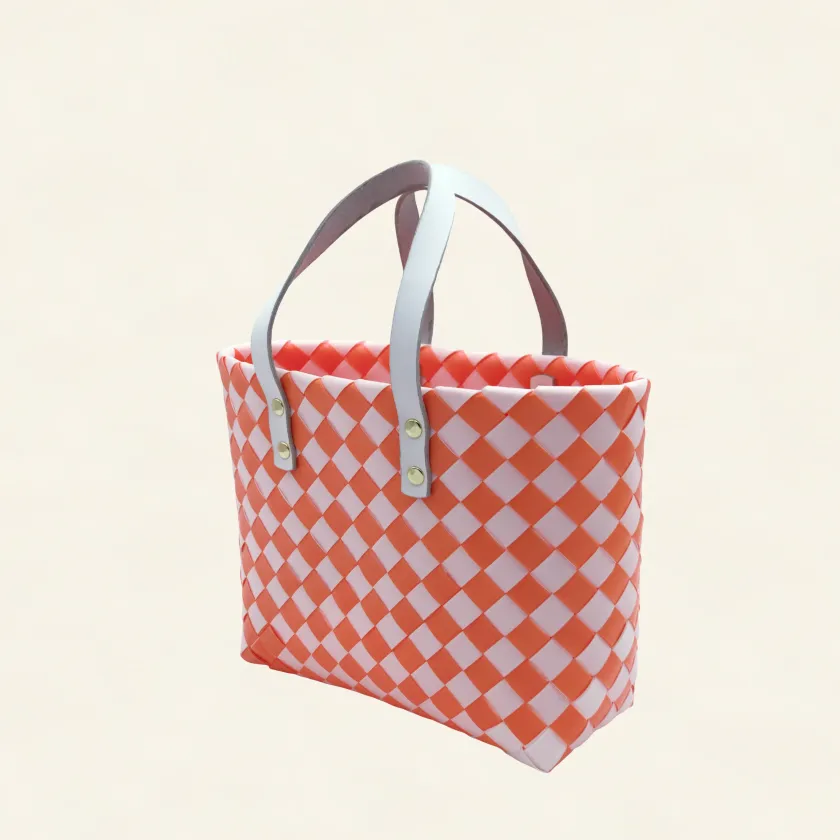 Prototype II | Deep Orange × Pure White | Checkered Lattice | Genuine Leather Handle | Angle-004 | PP Band Craft | Alaudae Japan