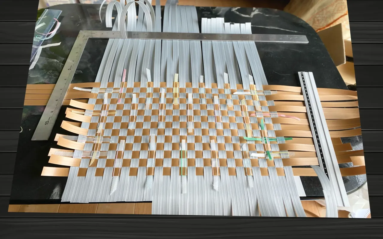 １４段目までの編み込み